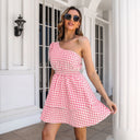 Chic One-Shoulder Checkered Dress for Women