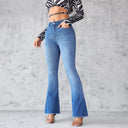High-Waisted Women's Flared Jeans with Frayed Hem