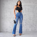 High-Waisted Women's Flared Jeans with Stylish Rips