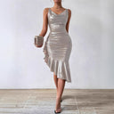 Chic Ruffled Wrap Dress with Shimmering Finish