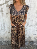 Chic V-Neck Leopard Print Dress for Women
