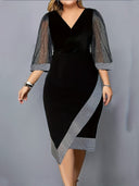 Chic Cocktail Dress with Sheer Puff Sleeves & Asymmetrical Hem