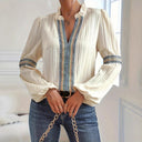 Chic Women's Pleated Blouse with Embellished Trim