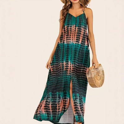 Chic Deep V-Neck Maxi Dress with Elegant Slit