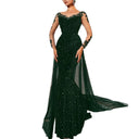Stylish Evening Dress with Shimmering Lace and Tulle Cape