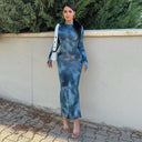 Stylish Women's Long Sleeve Midi Dress with Gradient Design