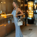 Stunning Evening Dress with Sequin Detail and Dazzling Back Design