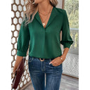 Chic Viscose Blouse with 3/4 Sleeves & V-Neck