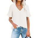 Chic Women's V-Neck Blouse with Ruffle Accents