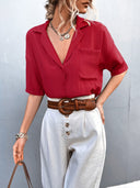 Chic Short Sleeve Blouse with Button Detail