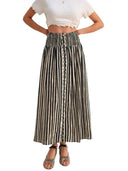 Women's Flowing Maxi Skirt with Elastic Waist and Button Detail