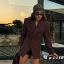 Chic Women's Double-Layered Blazer Jacket with Stylish Pockets