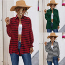 Checkered Women's Blouse with Cut Sleeves and Elastic Cuffs