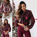 Chic Bow Collar Floral Blouse for Women