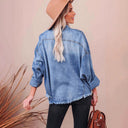 Chic Denim Blouse with Fringe Detail and Patch Pockets