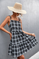 Women's Checkered Midi Skirt with Adjustable Straps