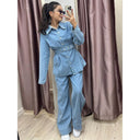 Vintage Denim Blazer Set with Waist Belt