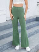 Chic Women's Flared Knit Pants with Elastic Waistband