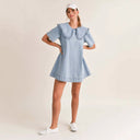 Chic Women's Denim Dress with Ruffled Collar