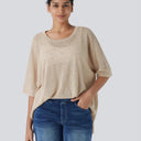 Trendy Oversized T-Shirt with Side Slits and Rolled Sleeves