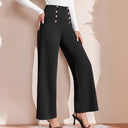 Chic Women's High-Waisted Wide-Leg Pants with Buttons