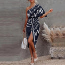 Asymmetrical Women's Dress with Bold Text Design
