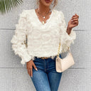 Women's Ruffled V-Neck Blouse with Exquisite Detailing