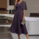 Flowing Midi Dress with Asymmetrical Sleeves for Women