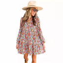 Floral Women's Blouse Dress with Pockets