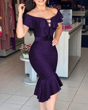 Chic Glitter Midi Dress with Ruffles and Slit