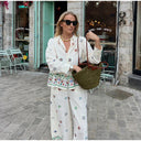 Floral Embroidery Wide-Leg Women's Trousers