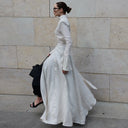 Chic Maxi Dress with Asymmetrical Color and High Neck Design