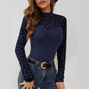 Chic Long Sleeve Patterned Bodysuit with High Collar