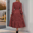 Floral Detail Long Sleeve Wrap Dress with Waist Tie