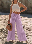 Women's High-Waisted Palazzo Trousers with Side Gatherings