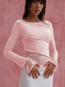 Chic Women's Long Sleeve Lace Accent Shirt