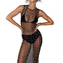 Chic Women's Pearl-Embellished Mesh Top