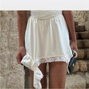 Satin Lace-Trimmed Asymmetrical Shorts for Women