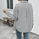 Chic Women's Striped Blouse with Modern Collar & Stylish Sleeve Cuffs