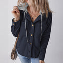 Textured Hooded Blouse for Women with Stylish Button Accents