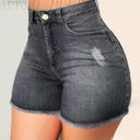 Chic High-Waisted Denim Shorts with Frayed Hem