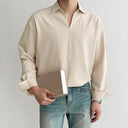 Chic Long Sleeve Blouse with Modern Collar and Flowing Design