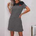 Chic Women's Striped Short Sleeve Dress with Heart Design