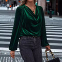 Chic Velvety Blouse with Draped Neckline for Women