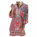 Women's Kaftan Dress with Deep V-Neck & Trumpet Sleeves