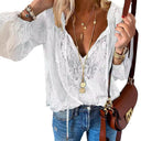 Chic V-Neck Blouse with Lace Accents for Women