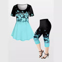 Floral Print Blouse and Leggings Set for Women