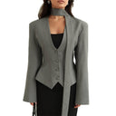 Chic High Collar Blazer with Statement Sleeves