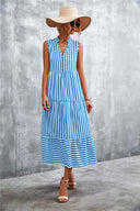 Striped Women's Maxi Dress with Full Button Design
