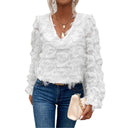 Women's Ruffled V-Neck Blouse with Exquisite Detailing